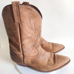 Avirex Vintage Tan Cowboy Leather Western Boots Mens Size 8 D Rodeo Farm Pull On